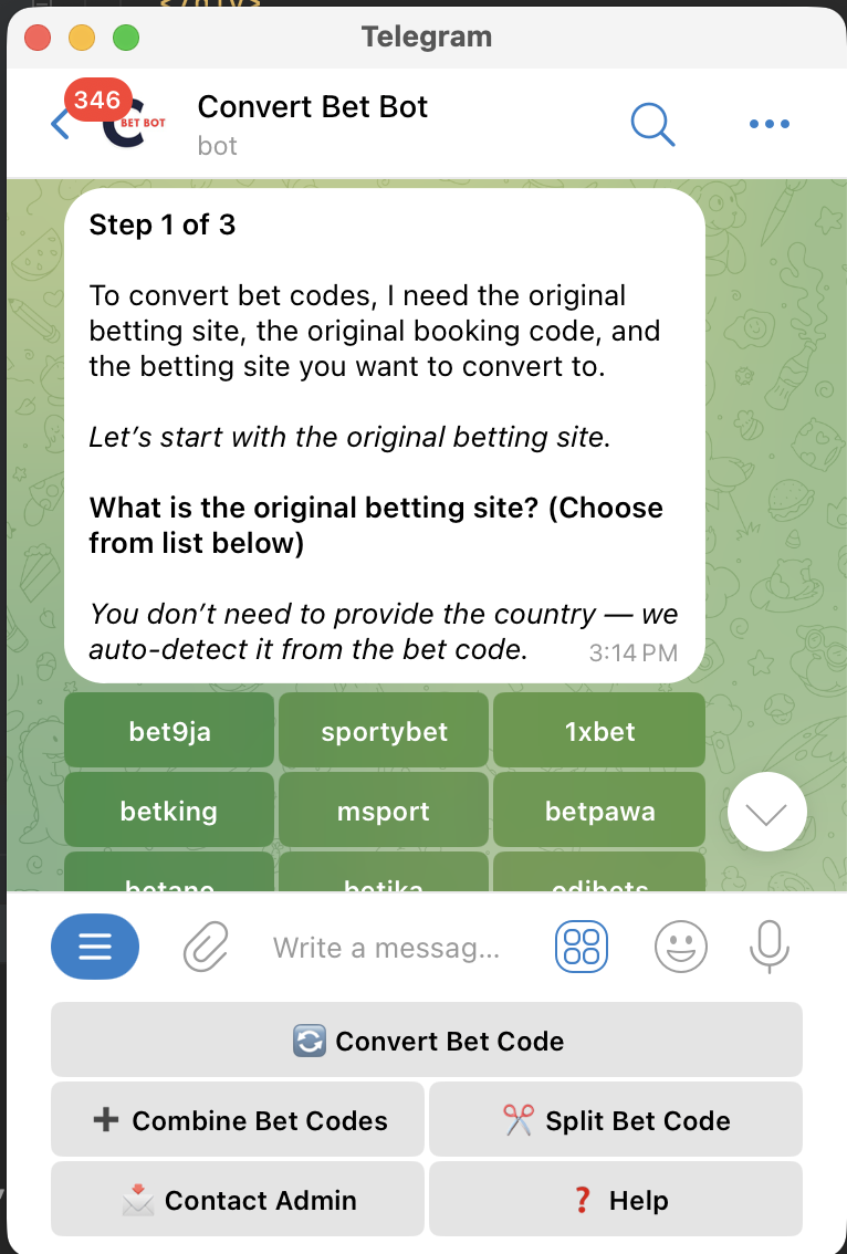 Convert Bet Bot features on Telegram